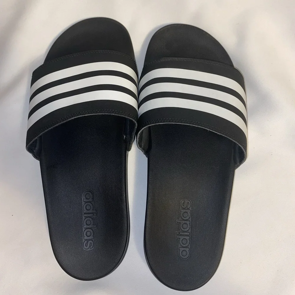 Adidas Whilte‎ Striped Black Sandals Adilette Slides - Men's Size 9 (Pristine!)